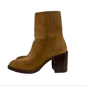 Frye Pia Chelsea Short Boot Heeled Chestnut Brown Suede 7.5 Women’s